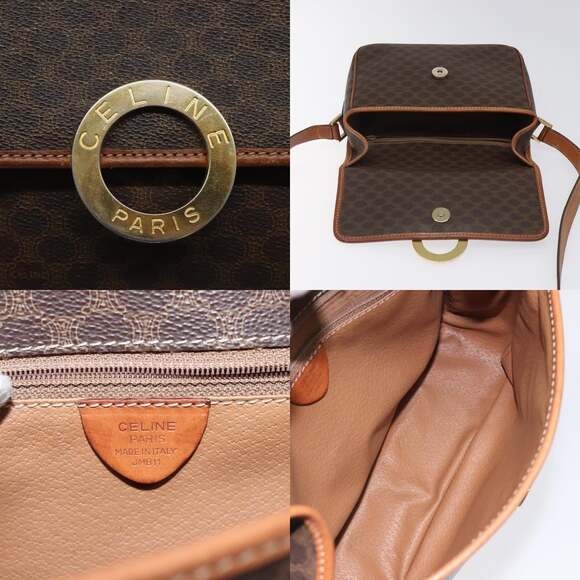 CELINE Macadam Canvas Circle Shoulder Bag Pvc Leather Brown Gold - Picture 11 of 12